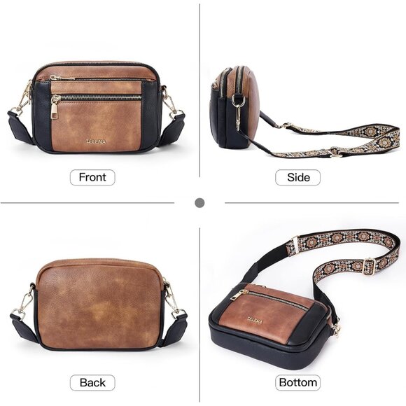 Telena Women Black Brown Vegan Leather Shoulder Handbags With Adjustable Strap - Picture 7 of 7